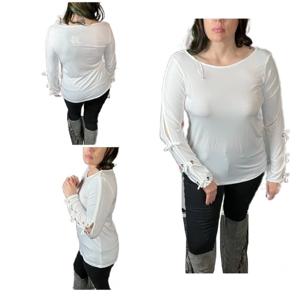Carmen MarcValvo Crew Neck Tie-Sleeve Pullover Top - Picture 1 of 11